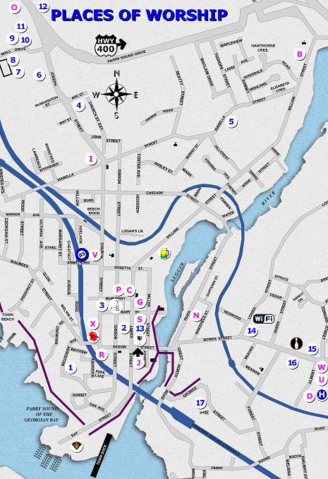 Churches Map of the Town of Parry Sound